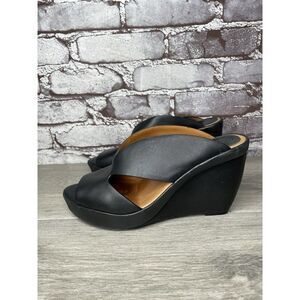 L'Amour Des Pieds Black Leather Strappy Wedge Open Toe Sandals Women 7M US/38EU